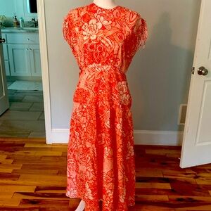 NWT Pearl by Lela Rose midi dress. Poppy/white. Size 6